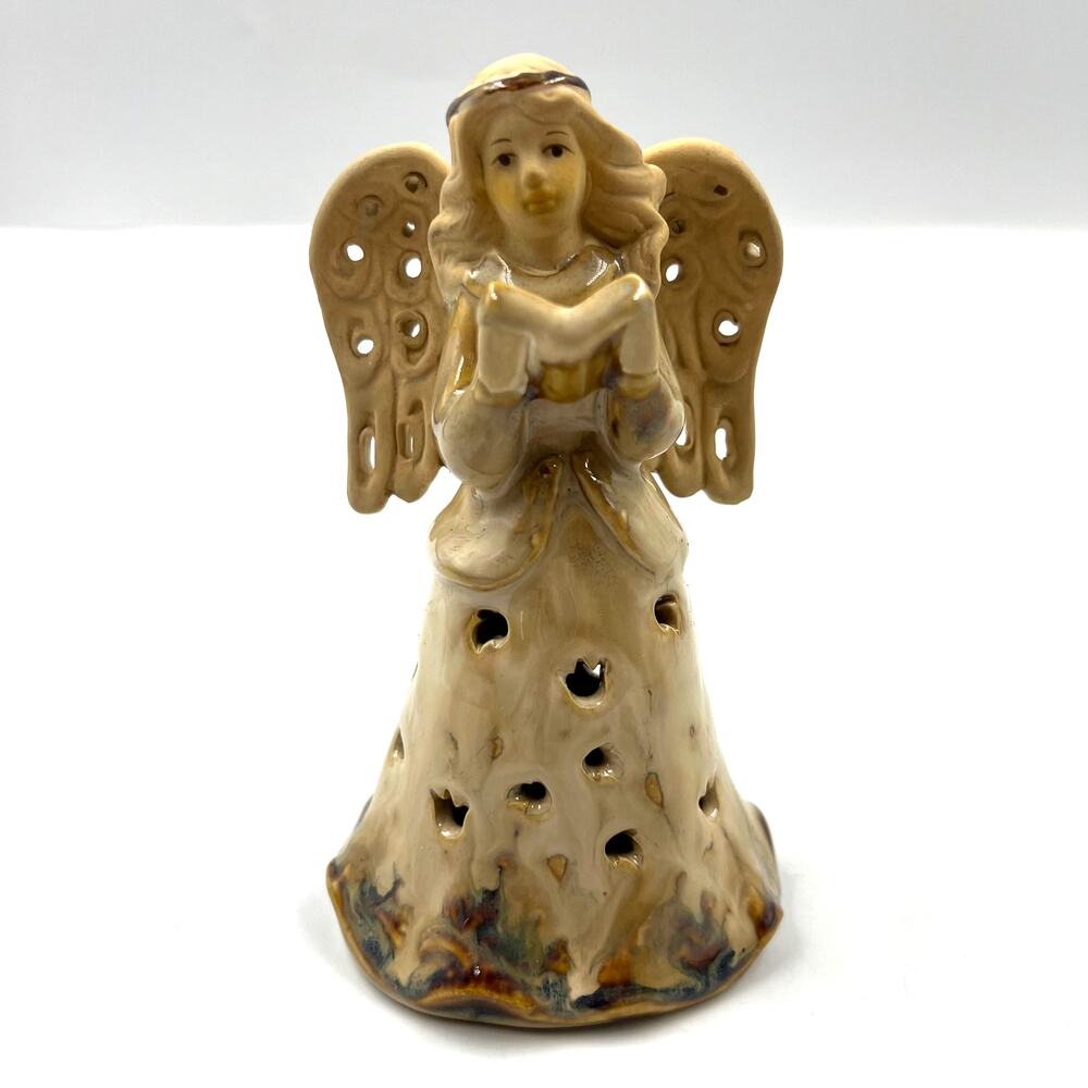 Vintage Glazed Ceramic Bell Caroling Angel Free‎ Standing Decor Piece Christmas